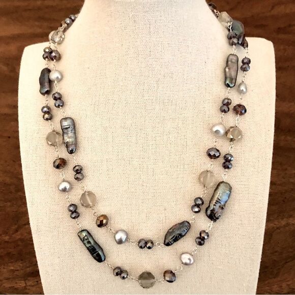 Freshwater Pearl and Crystal Beaded Necklace | 36” Length - Picture 1 of 4